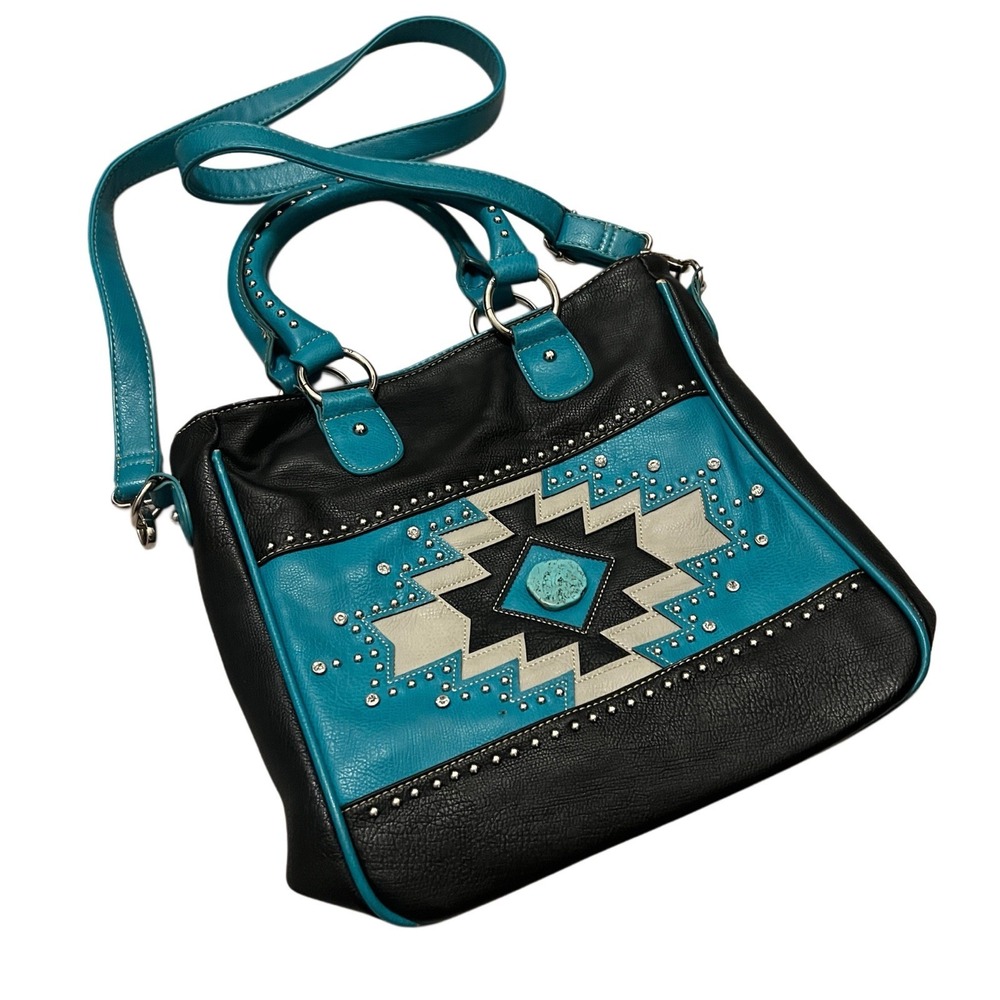Western Aztec Turquoise Studded Crossbody Bag Boho Rodeo Purse